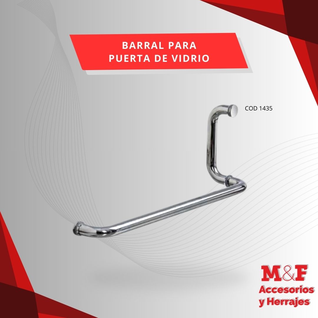 Barral L para Puerta de Vidrio Acero Inox